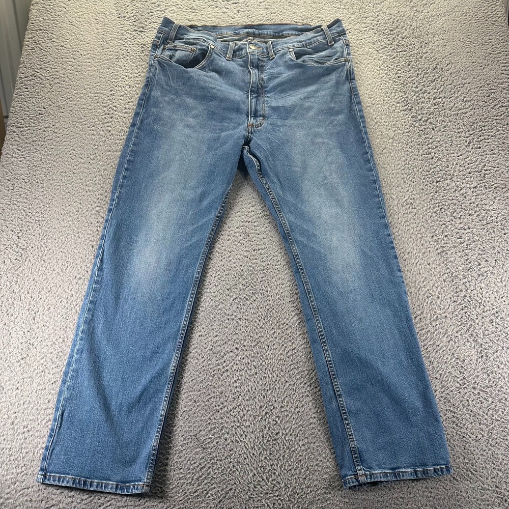 Grand River Jean Men 40x32 Blue Cotton Denim Straight Leg Workwear Faded Stretch